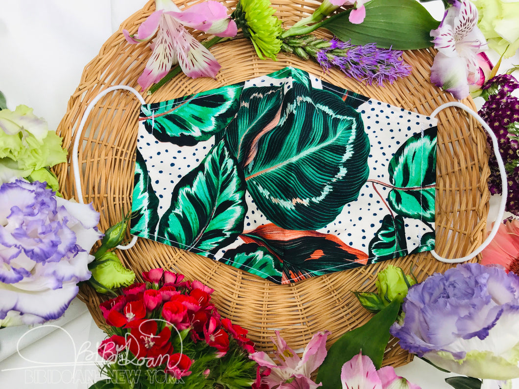 Tropical Snowglobe Green & Orange Print Mask